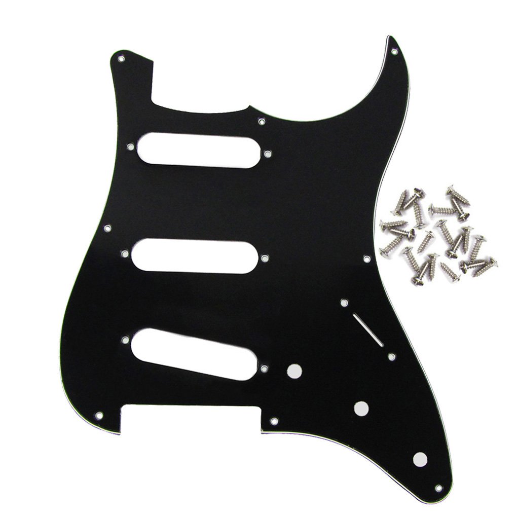 FLEOR 8 Hole SSS ST Pickguard Electric Guitar Scratchplate with Screw for Vintage Style ST Guitar Parts, 3Ply Black/White/Black