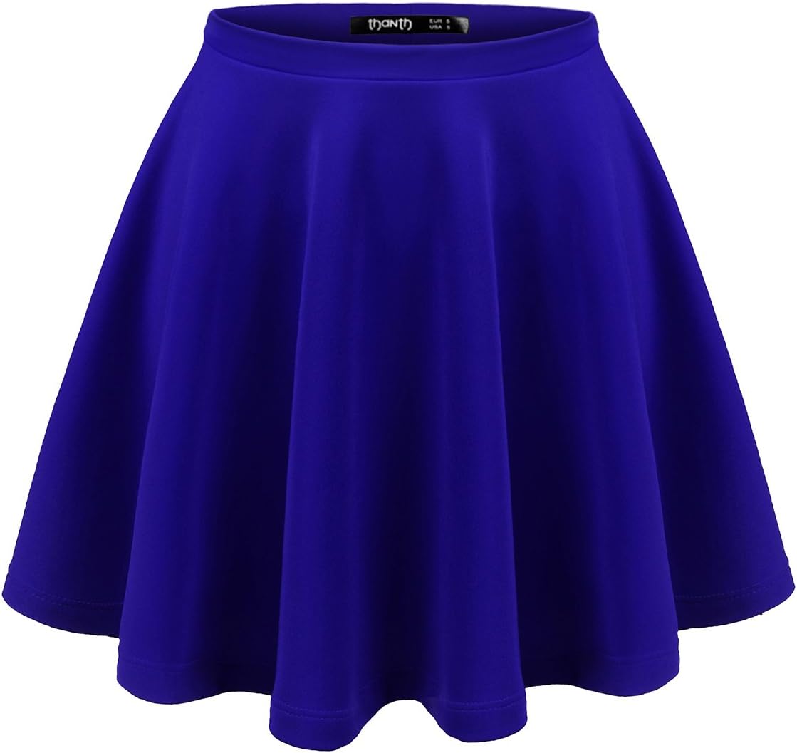 TWINTH Versatile Elastic Waist Flared Mini Skater Skirt (Plus RoyalBlue X-Large
