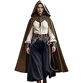 AQEWK Medieval Cloak with Hood Men Renaissance Costume Accessories Halloween Cosplay Velvet Cloak Hood