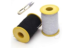 JIANEEXSQ 2PCS 0.5mm Thickness 547 Yard Elastic Thread Sewing Elastic String Cord White and Black (Black and White)