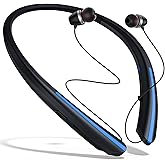 Bluetooth Headphones Retractable Neckband, Wireless Earbuds Bluetooth Headset with Microphone Vibration Call, Stereo Noise Cancelling Earphones (Black Blue)