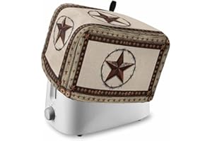 Gavrelixora Country Texas Star Toaster Cover 2 Slice, Brown Farmhouse Kitchen Appliance Covers with Pocket & Loop, Retro Vintage Wooden Polyester Bread Machine Covers Dust & Fingerprint Protection