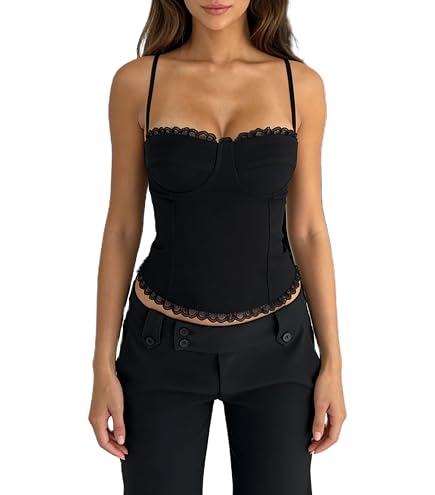 Women's Wide Straps Tank Tops Y2k Multi Tiered Layered Crop Top