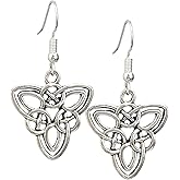 Celtic Triquetra Trinity Knot Charm Earrings, Handmade Antique Silver Irish Scottish Dangle Jewelry