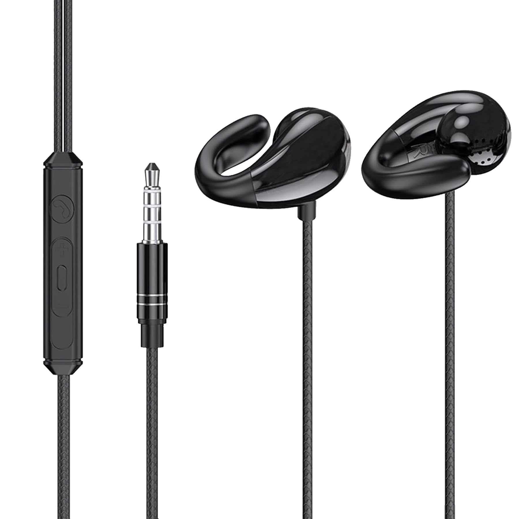 【快適なイヤーカフ イヤホン】有線イヤホン 3.5mm イヤホン有線 耳掛け タイプC マイク付き ヘッドホン有線 ブラック 耳を塞がない ゲーミングイヤホン オープンイヤー オンライン会議 音漏れ防止 着信応答/終話 音量調節 軽量 IPX5級の真の防水 防汗設計 の商品画像