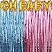 Zhanmai 2 Pieces Metallic Tinsel Foil Fringe Curtains Gender Reveals Tinsel Curtains with Balloons for Baby Shower Party Decoration