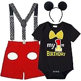 Wosixima Baby Boys Mouse Costume Outfit 1st Birthday Cosplay Bowtie Bodysuit Suspenders Shorts Pants Cake Smash Tuxedo
