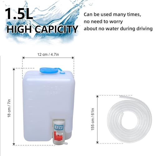 OUMURS 12V Universal Windshield Washer Bottle Kit – 1.5L Tank With Pump & Wiper System