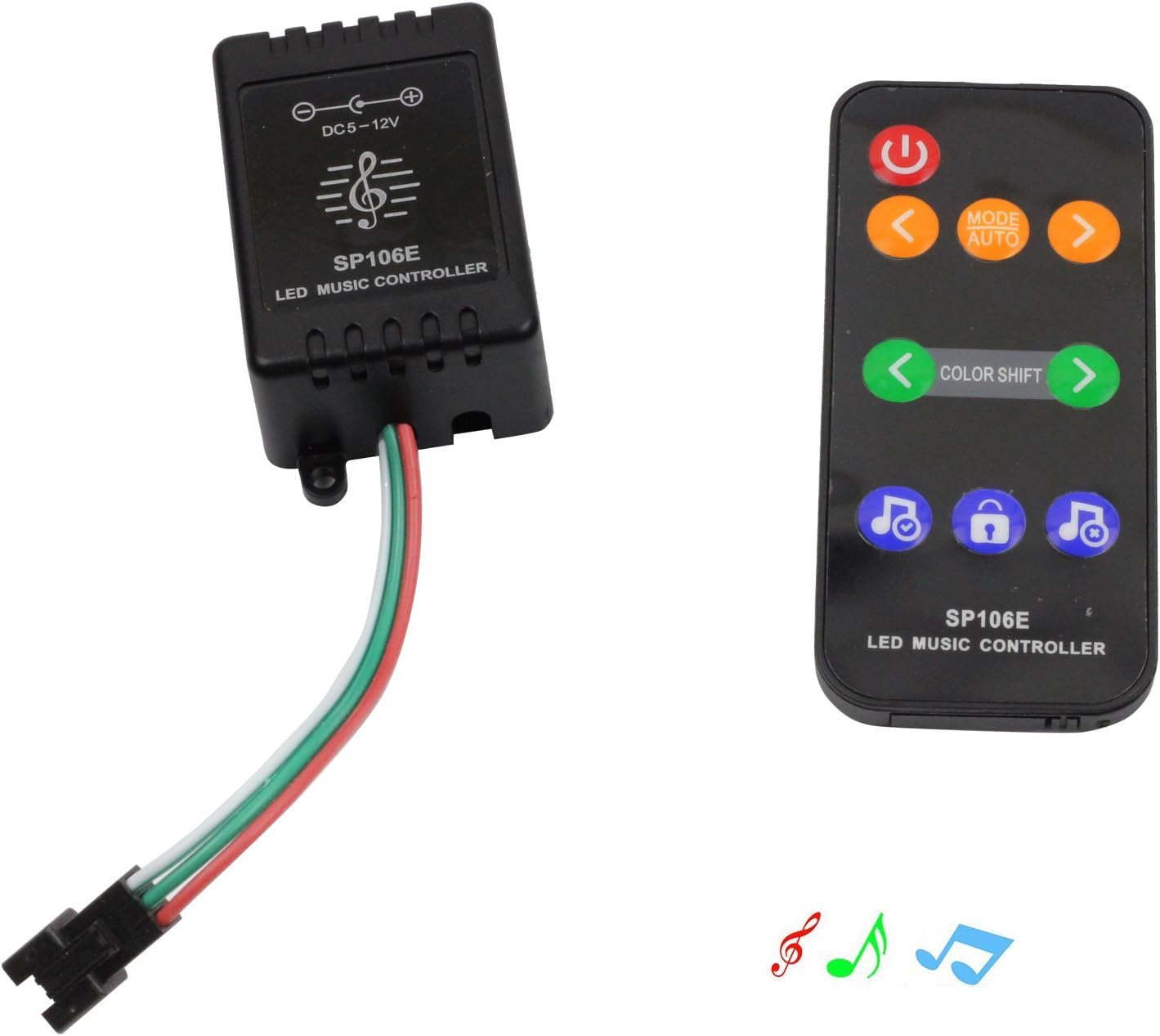 INVOLT Music WS2812B LED Controller, Compatible with WS2812B SK6812 WS2811 RGB Programmable Addressable LED Strip Light/Panel/Screen/String, DC 5-12V, Support max. 650 LED Pixel, with 9Keys RF Remote
