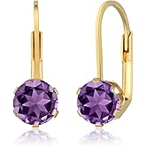 Gem Stone King 1.50 Cttw Purple Amethyst Leverback Earrings for Women | 18K Yellow Gold Plated Silver | Gemstone Birthstone | Round 6MM