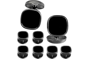 HAWSON Cufflinks and Studs for Men-Black Stone Mens Fashion Gun-Black Cufflinks and Tuxedo Shirt Studs Set for Regular Weeding Business Accessories