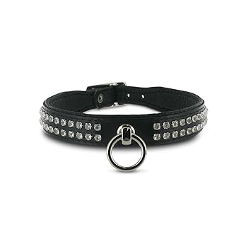 SiaLinda: Halsband echtes Elch Leder Strass schwarz 20mm breit. Leder Halsband O-Ring Kristall. Halsband SM Gothic Punk BDSM 