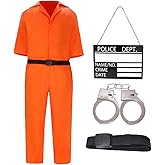 EKGNU Adult Prisoner Jumpsuit Orange Prison Inmate Halloween Costume Unisex Jail Criminal