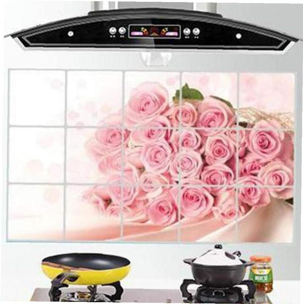 Oil Proof Wall Stickers Waterproof Flower Pattern Tile Wallpaper Kitchen Decals 75 45cm