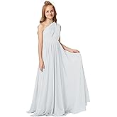 MRHUSH Junior Bridesmaid Dresses One Shoulder Flower Girl Dress for Wedding Chiffon Girls Formal Party Maxi Gowns