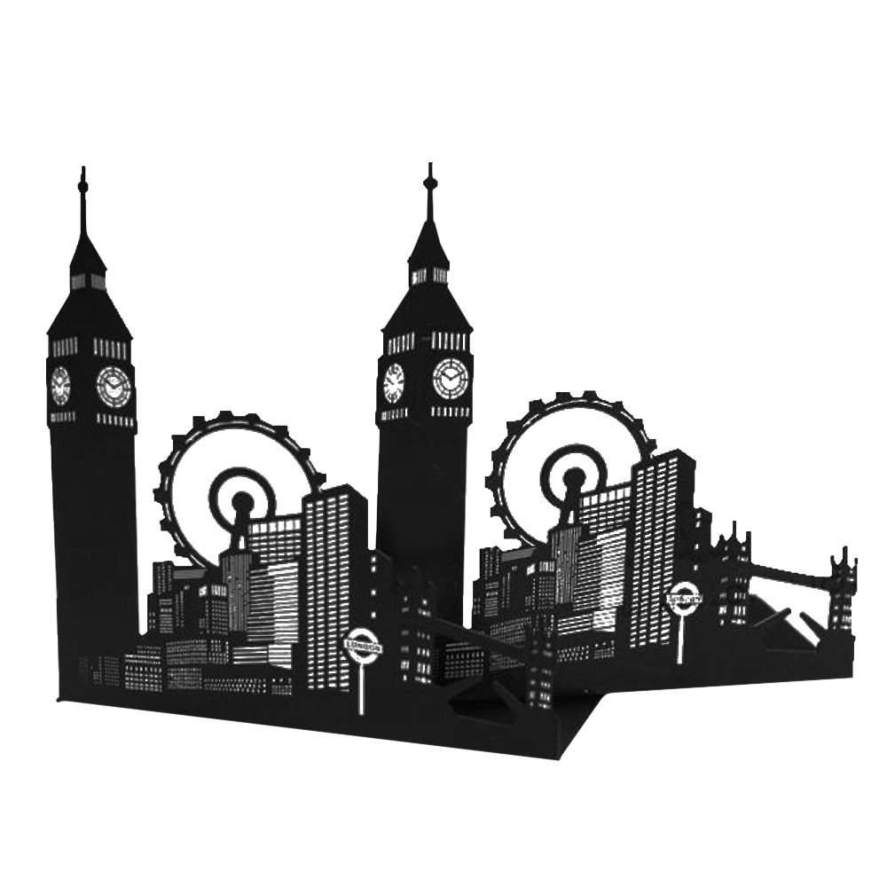 ZYMY Art bookends,European American Architecture Landmark Theme Style Clip File Books,School Office or Gift, Non-Slip Heavy Steel, Black 1 Pairs (London Ferris Wheel)