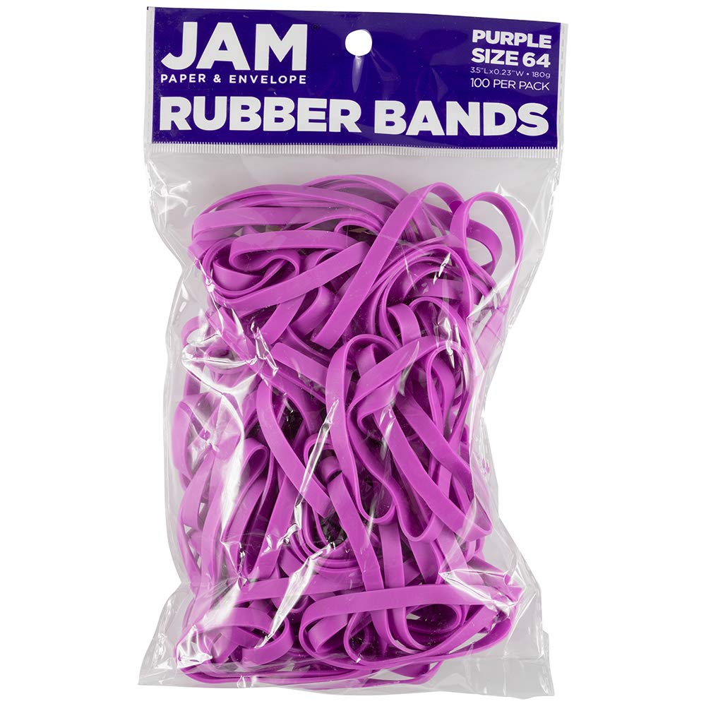 JAM PAPER Durable Rubber Bands - Size 64 - Purple Multi-Purpose Rubberbands - 100/Pack
