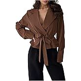Verdusa Women's Old Money Tie Belt Wrap Trench Coat Raglan Sleeve Lapel Collar Short Outerwear Jackets