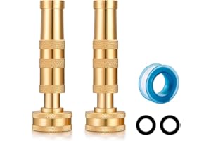 YELUN Brass Hose Nozzles, Heavy-Duty Brass Adjustable Twist Hose Nozzle, 2 Pack