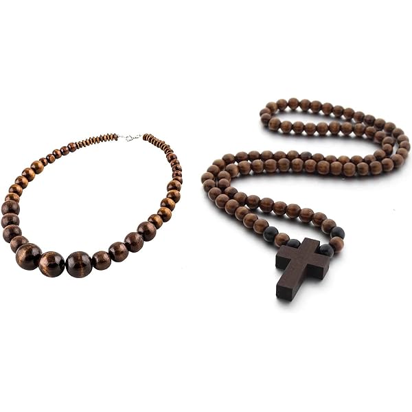 Collar De Piedra Natural Para Hombre - 2 Piezas, Hecho A Mano Con Cuentas De Madera, Estilo Étnico Y Único
