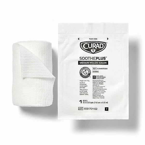 CURAD SOOTHEPLUS ROLLED GAUZE WITH ARM & HAMMER BAKING SODA, 3″ X 2.5 YDS, 5 COUNT (PACK OF 1)