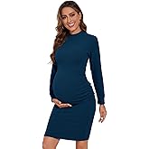 Smallshow Women's Materntiy Dress Long Sleeve Knit Crew Neck Pregnancy Clothes