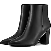 Rollda SUEDI Women's Pointed Toe Ankle Boots Chunky High Heel Ankle Booties Side Zipper Short Boots
