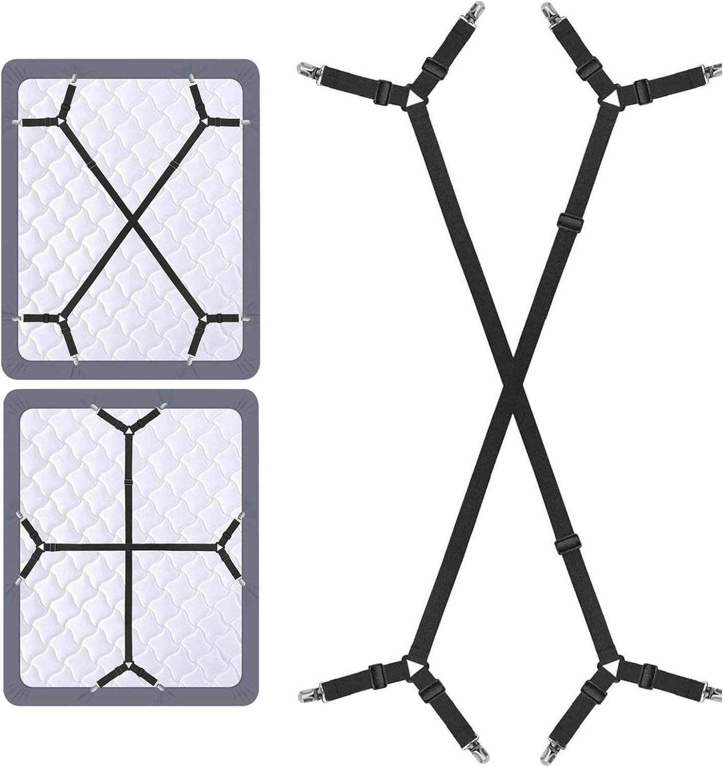 Navani Bed Sheet Clips For Bedding | Fitted Bed Sheet Straps Clips Holder | Bed Sheet Grippers Suspenders | Bed Scrunchie UK | Bed Sheet Fasteners Grippers | Mattress Sheet Clips Straps | 2pcs Black