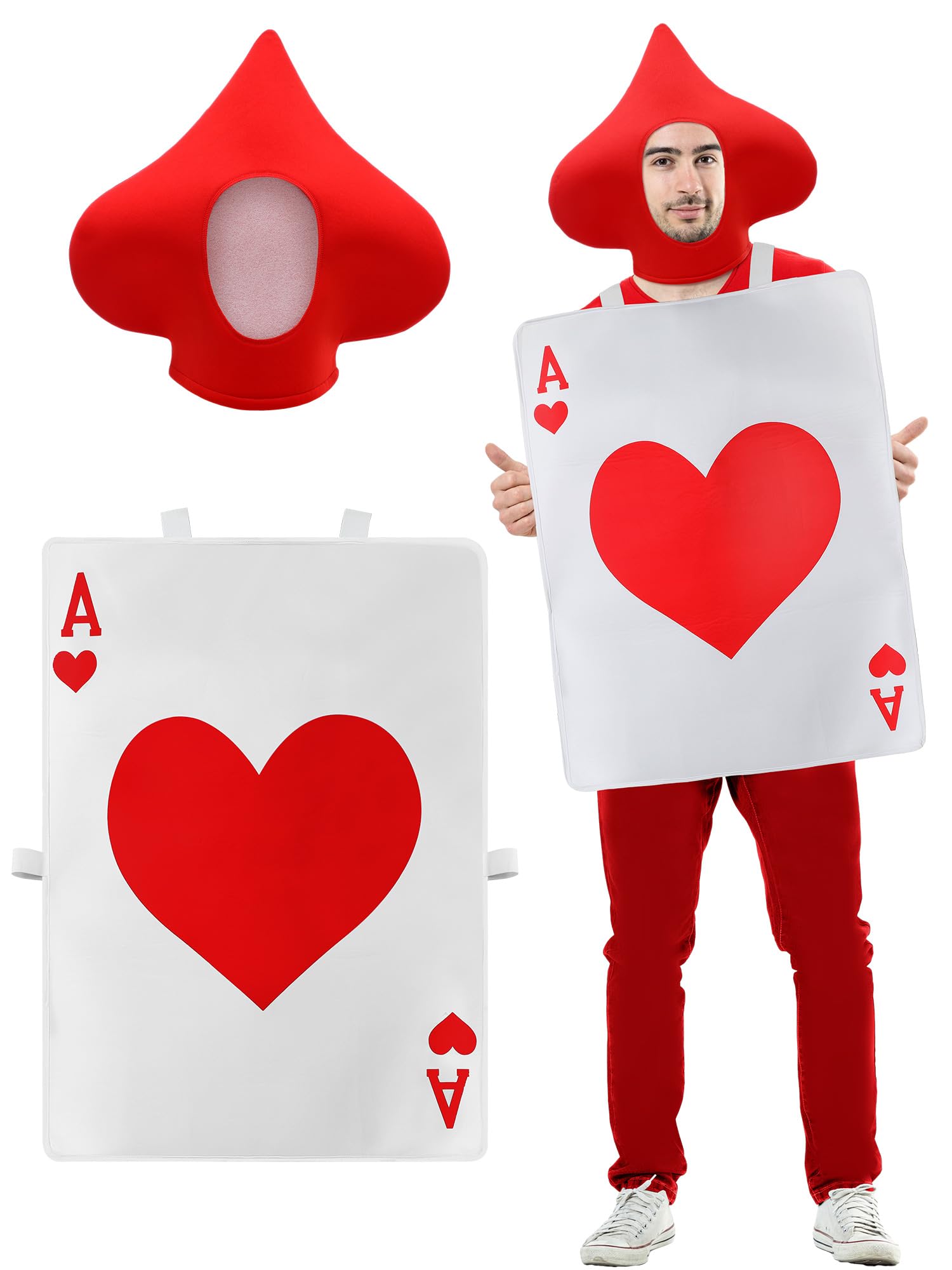 Photo 1 of Skicuff 2 Pcs Halloween Ace of Heart Costume for Adult Red Poker Cards Costume with Hat Deck of Cards Cosplay Playing Cards Costume Casino Photography Prop Gift for Men Women Halloween Party Outfit