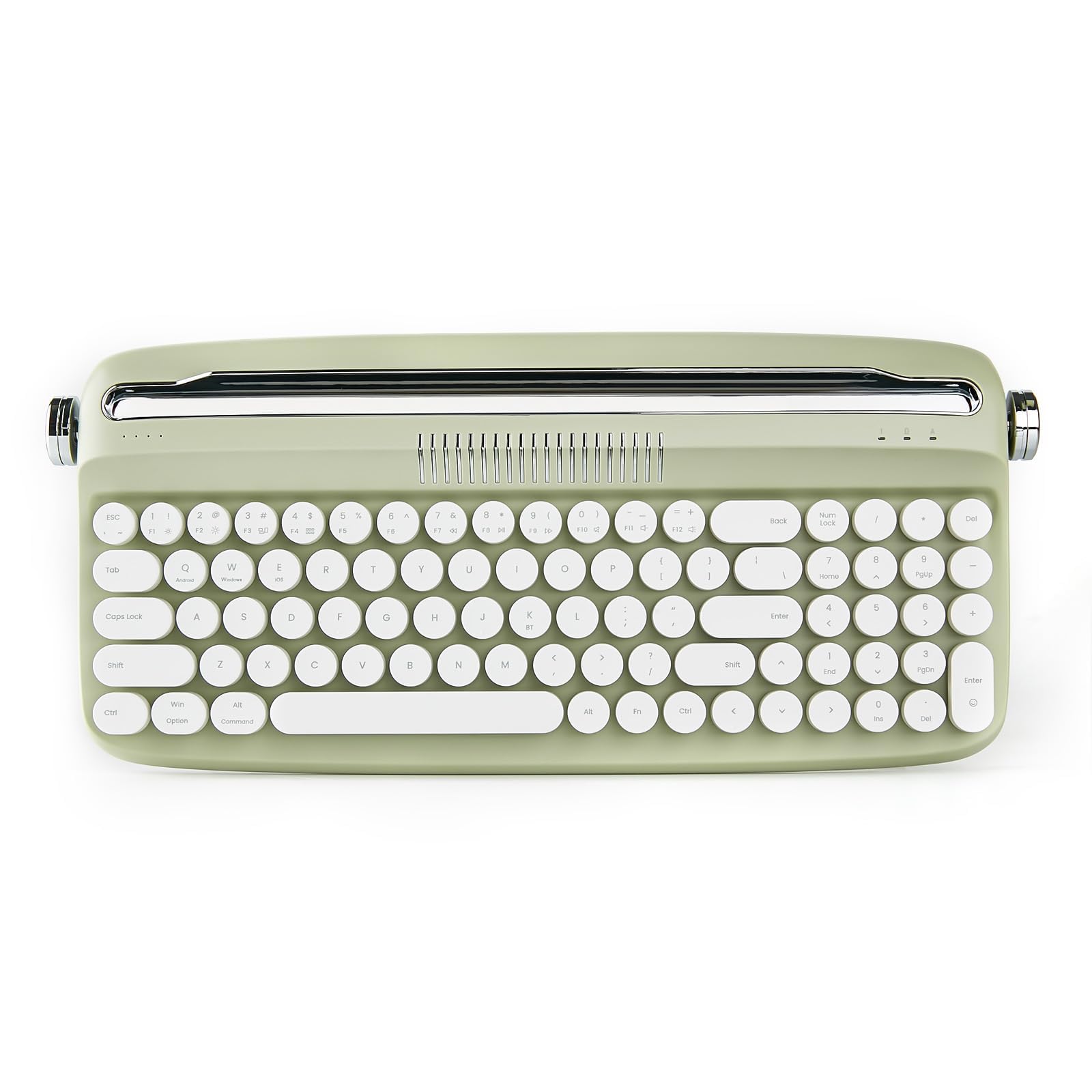 Photo 1 of YUNZII Upgraded Wireless Keyboard, Retro Typewriter Style with Integrated Stand, USB-C/Bluetooth with Cute Round Keycaps for Multi Device for Win/Mac (B309, Sweet Mint)