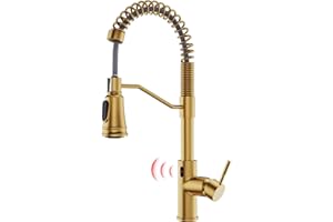 GIMILI Gold Touchless Kitchen Faucet with Pull Down Sprayer, Brushed Brass Motion Sensor Smart Hands-Free Activated Single Hole Spring Faucet for Kitchen Sink