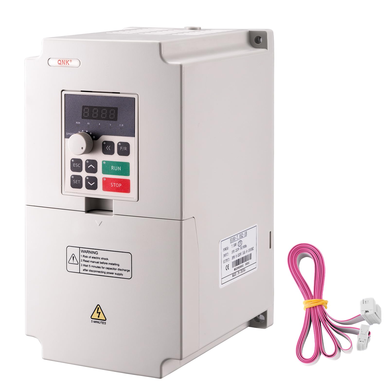 Photo 1 of QNK 7.5KW 10HP 220V AC 33A VFD Converter Single to 3 Phase Inverter Variable Frequency Drive for CNC Spindle Motor Speed Controller White