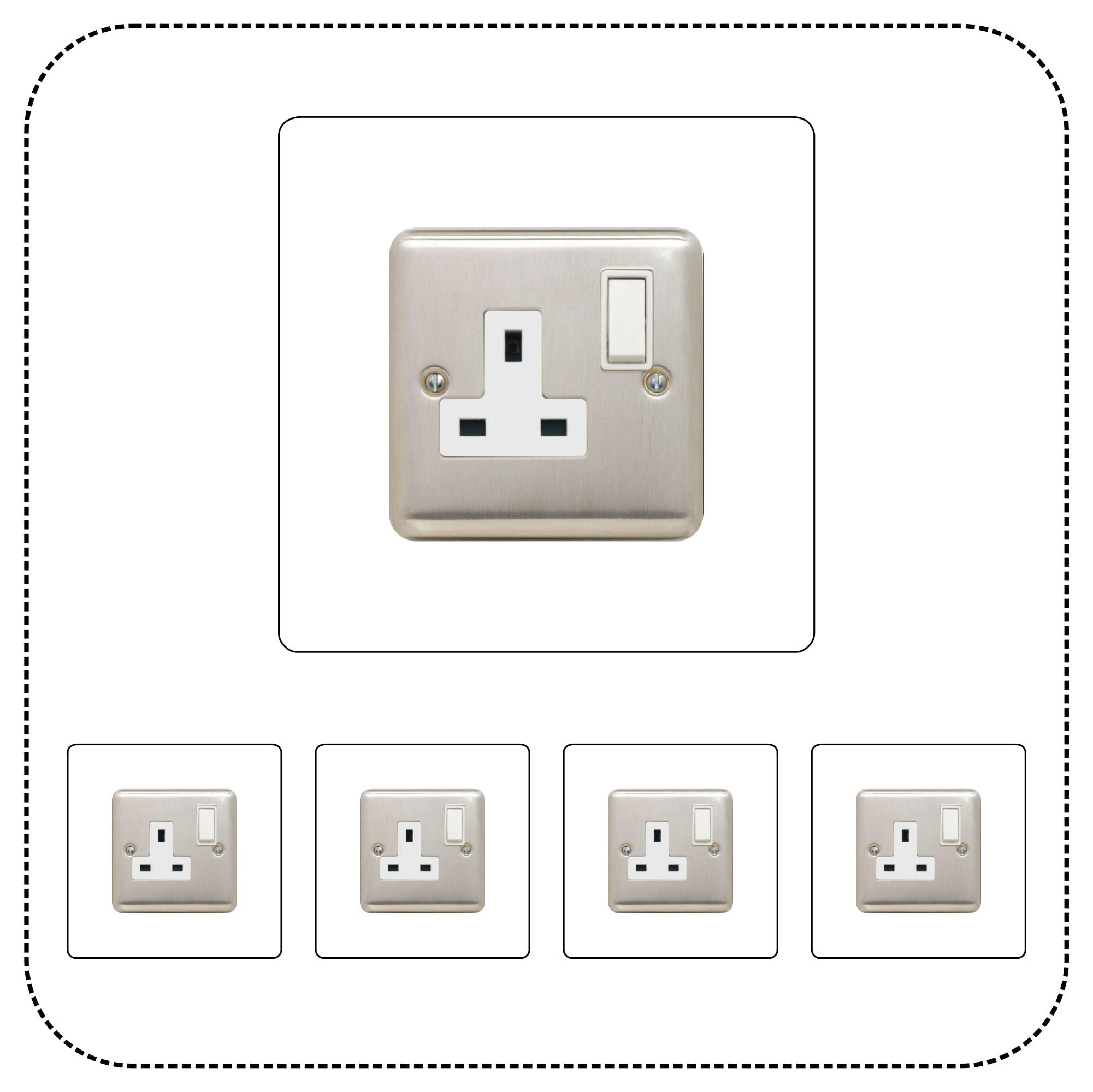 Set of 5 Single Socket Surround, Acrylic Back Panel or Plate, Protect Wall from Finger Prints, Choose from 18 Colours (White)