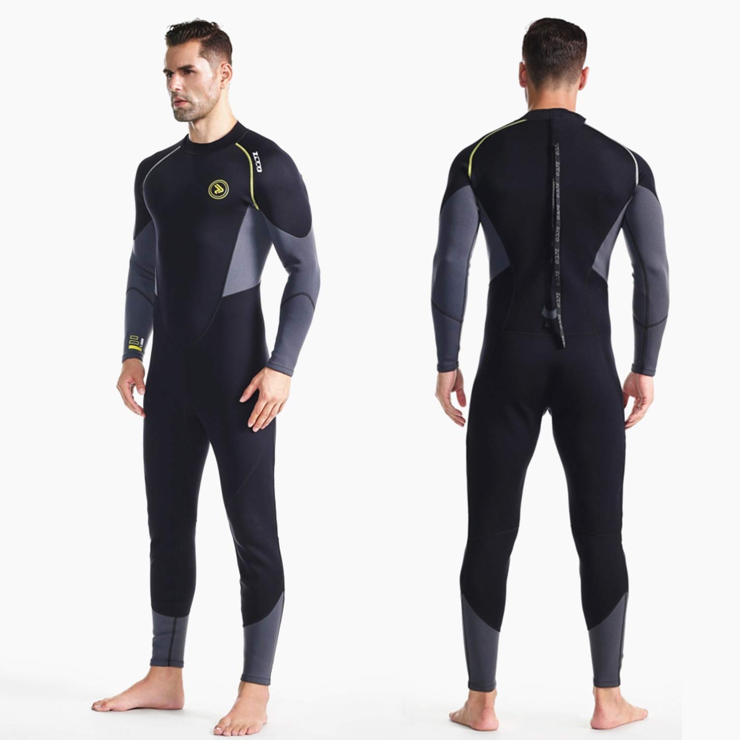ZCCO Men's Wetsuit-Ultra Stretch 1.5mm Neoprene Suit with Back Zip, Full Body One-Piece Diving suit for Snorkeling, Scuba Diving, Swimming and Surfing(Black-1.5mm, 3XL)