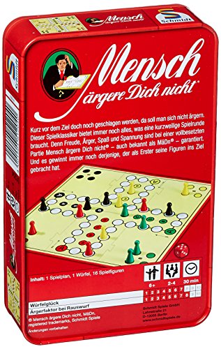 Schmidt Spiele 51204 Mensch ärgere Dich Nicht, Bring Mich mit Spiel in der Metalldose, Bunt – Bild 4
