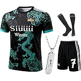 Youth Kids Soccer Jersey Uniform Set #7 - Complete Kit with Green Dragon Print Shirt, Shorts & Socks for Boys Girls Ages 5-14