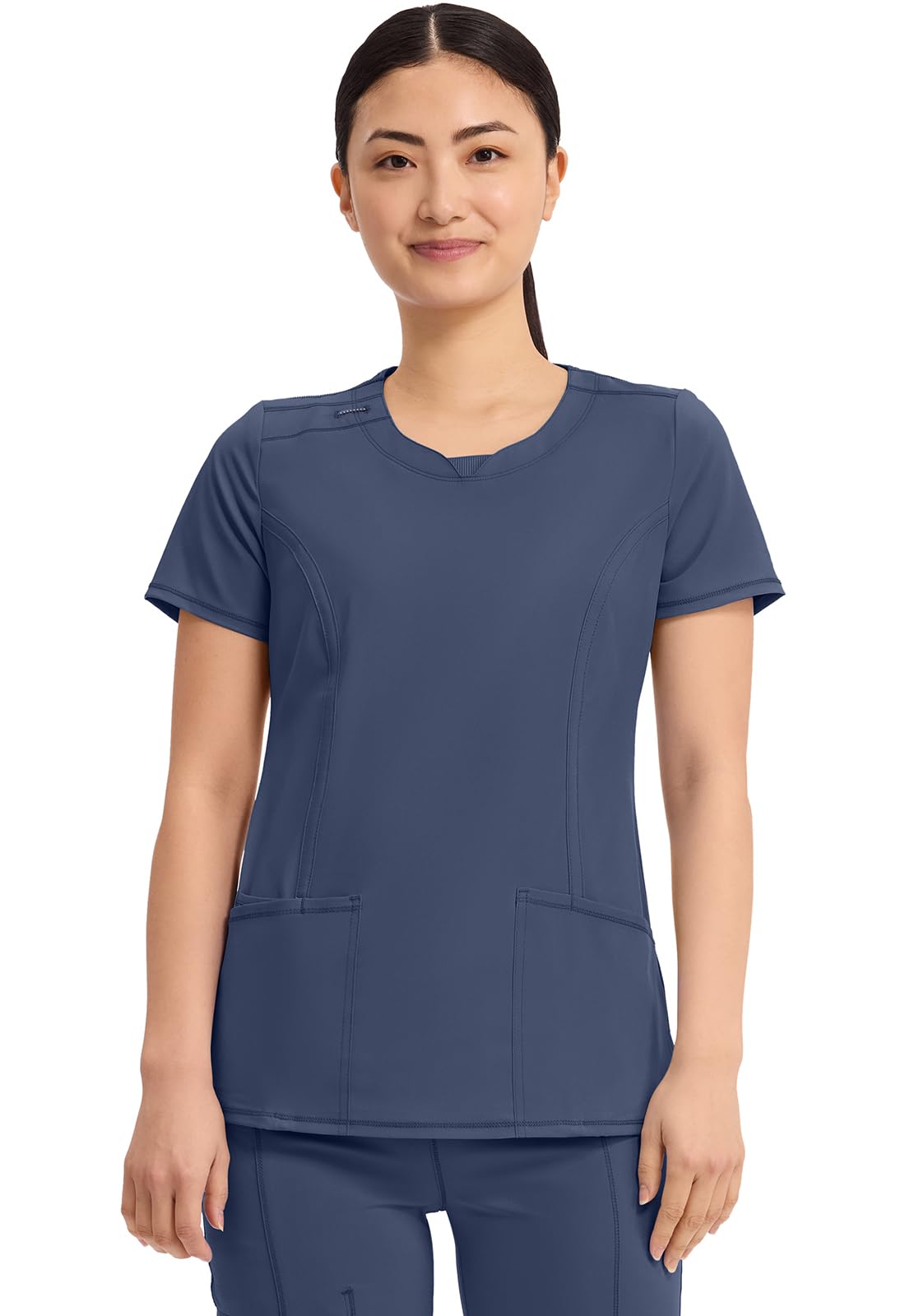 Cherokee Infinity Scrubs for Women Round Neck Scrub Top with 3 Pockets & 360° Stretch Plus Size 2624A, 5XL, Navy Image