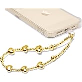 GVIEWIN Phone Charm Beaded Wrist Strap with Tether Tab | Hands-Free &amp; Anti-drop, Detachable Phone Chain Wristlet for Women Girls for iPhone &amp; Most Smartphones, Golden Love