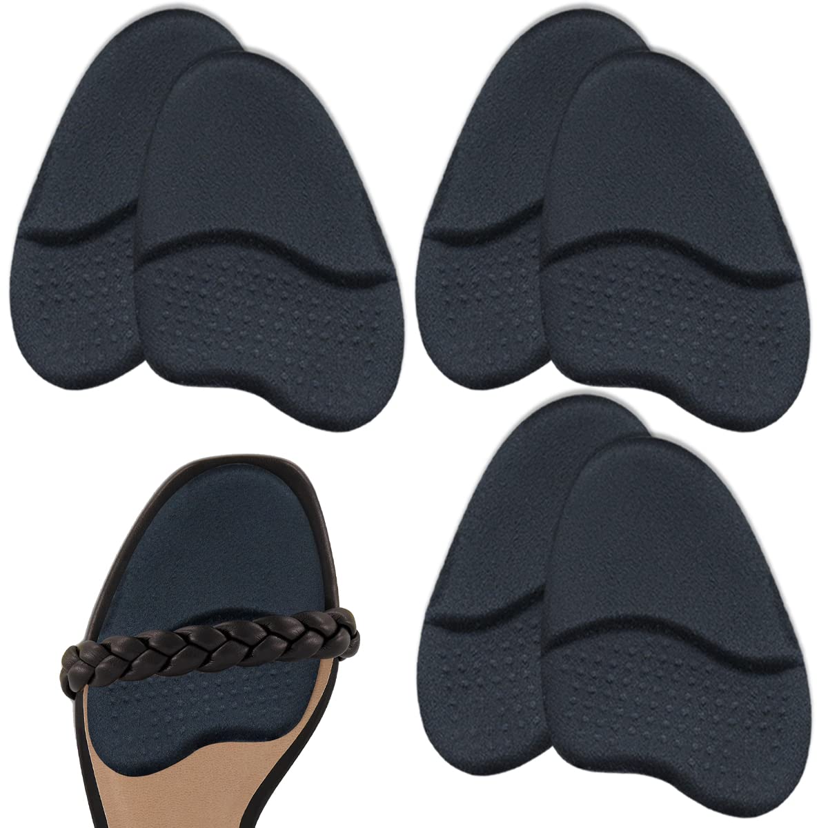 Photo 1 of Beautulip Metatarsal Pads for Women, Anti-Sliding Pads for Open Toe Shoes, Ball of Foot Cushions, Shoe Filler, Reduce Foot Slip 3-Pair (Black)