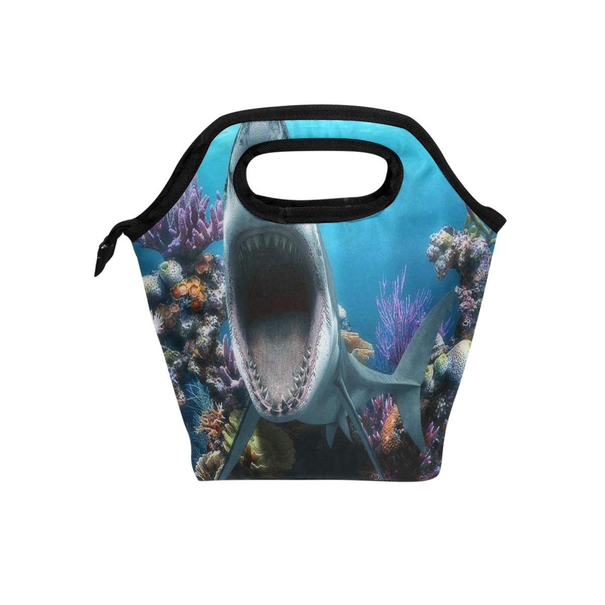 Reusable lunch tote bag Custom Great White Shark Fishtank Insulated handbag cooler Lunchbox bags with Zipper for work/school/picnic