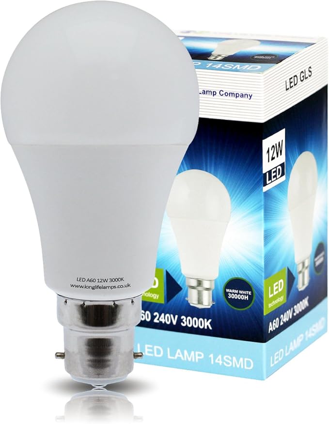 2 x 12w GLS LED Light Bulb B22 Very Bright 12w = 120w Warm