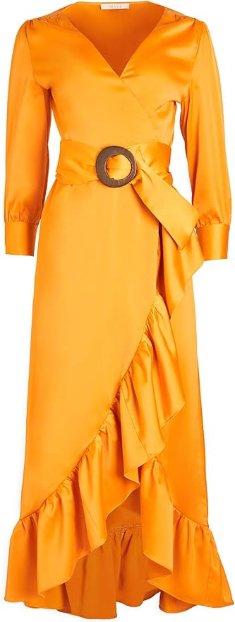 belted wrap midi dress