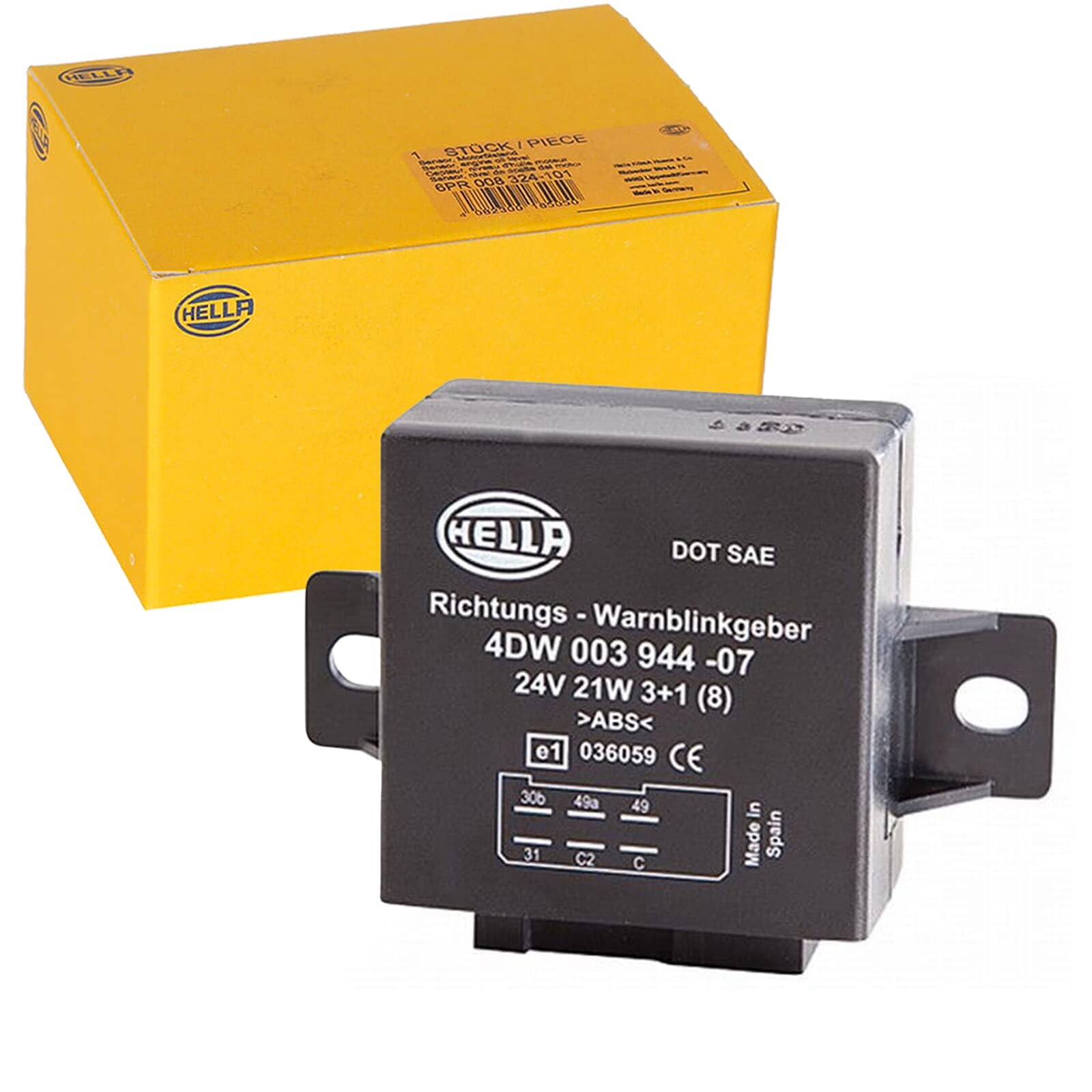 HELLA 4DW 003 944-071 Flasher Unit - 24V - 6-pin connector - mounting/Bolted - Electronic - with holder