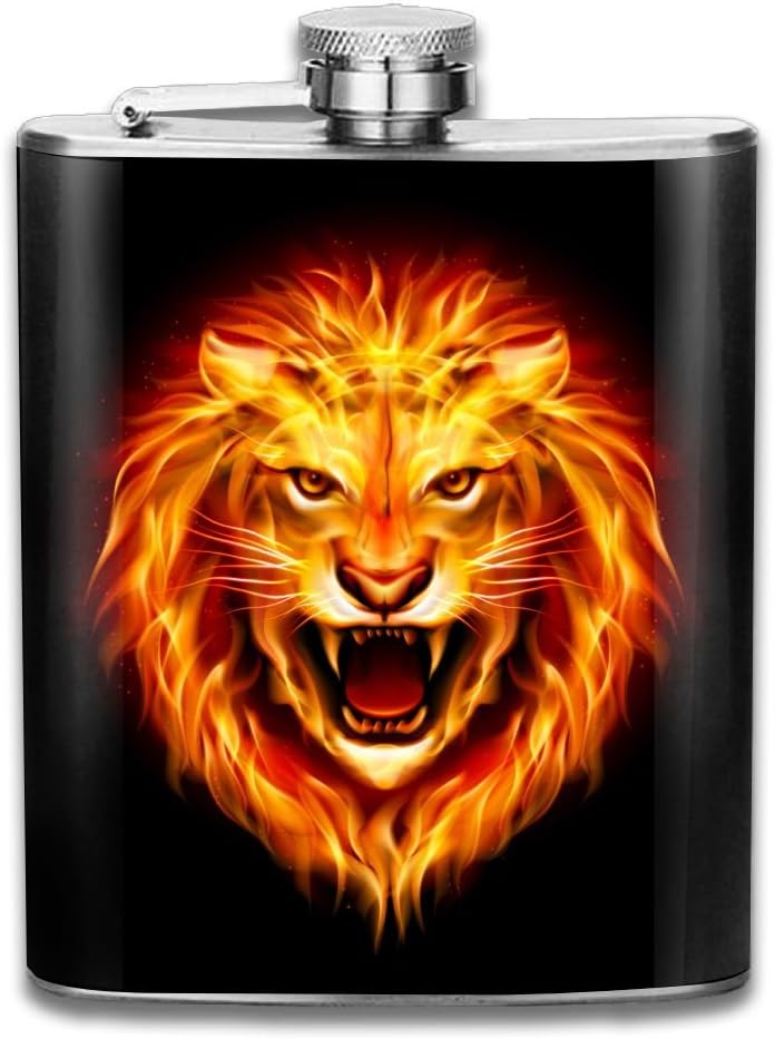 Head Of Aggressive Fire Lion Gifts Top Shelf Flasks Stainless Steel Flask