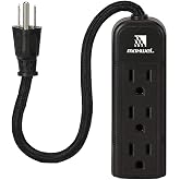 Power Strip Wall Mountable - ETL Listed 3 Grounded Outlets 10 Inch Braided Short Cord Black Mini Power Strips with No Surge Protector AC 13A 125V 1625W Outlets Compact Extension for Travelling