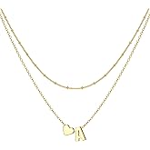 Krfy 14K Gold Plated Layered Initial Heart Necklace - Dainty Tiny Letter Heart Personalized Monogram Name Necklaces for Women Trendy Gold Plated Necklace Jewelry
