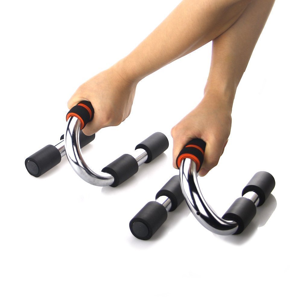 VLFit PUSH UP BARS Chrome Steel S Shaped with Foam Padded Grip TWO