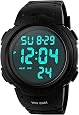 Montre Digitale étanche Homme - Cadran Grand Bleu, Alarme, Chrono, Rétroéclairage, étanche 5 ATM Montre Rétroéclairage LED Quotidienne