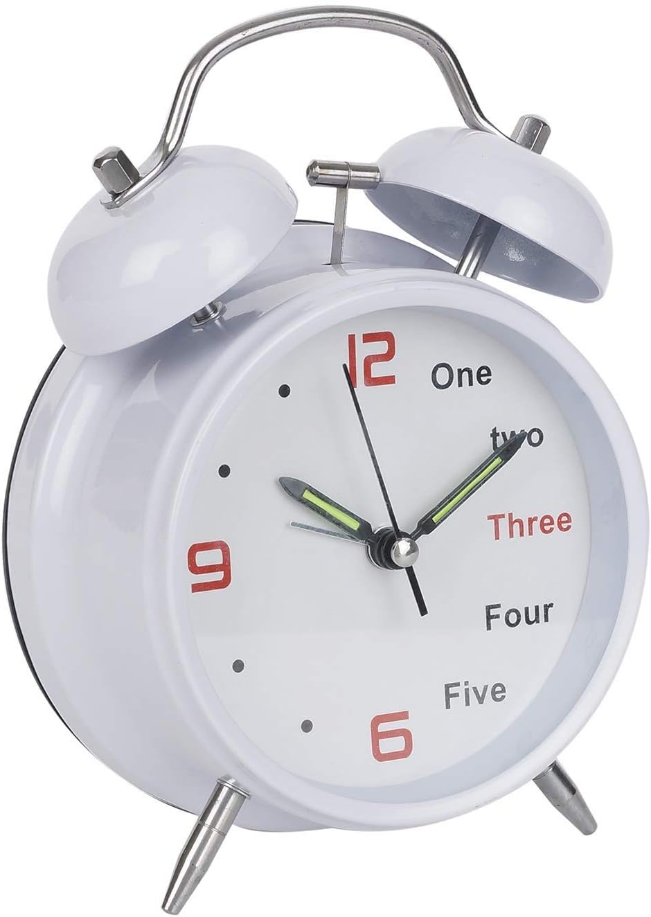 Henicx Analog Twin Bell Alarm Clock - Metal Frame 3D Dial with Backlight Function - Desk Table Clock for Home & Office Table Clock - Milk White