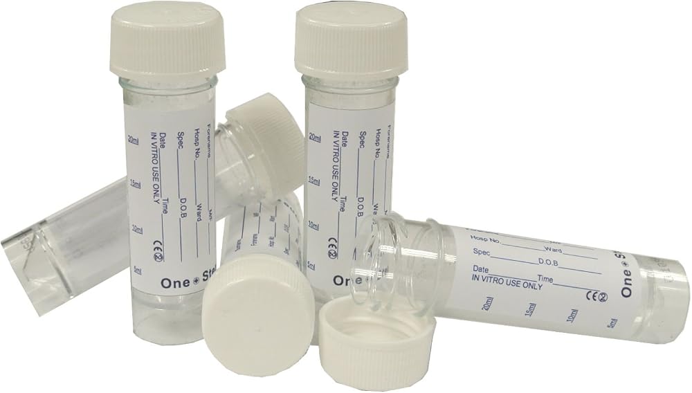 One Step 25 x 30ml Urine Sample Bottles with Lid & Label Graduated Pot